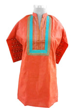 Load image into Gallery viewer, Orange Tussar silk with lined Stitched Kurta Dress Size 46 SC602-Anvi Creations-Kurta,Kurti,Top,Tunic