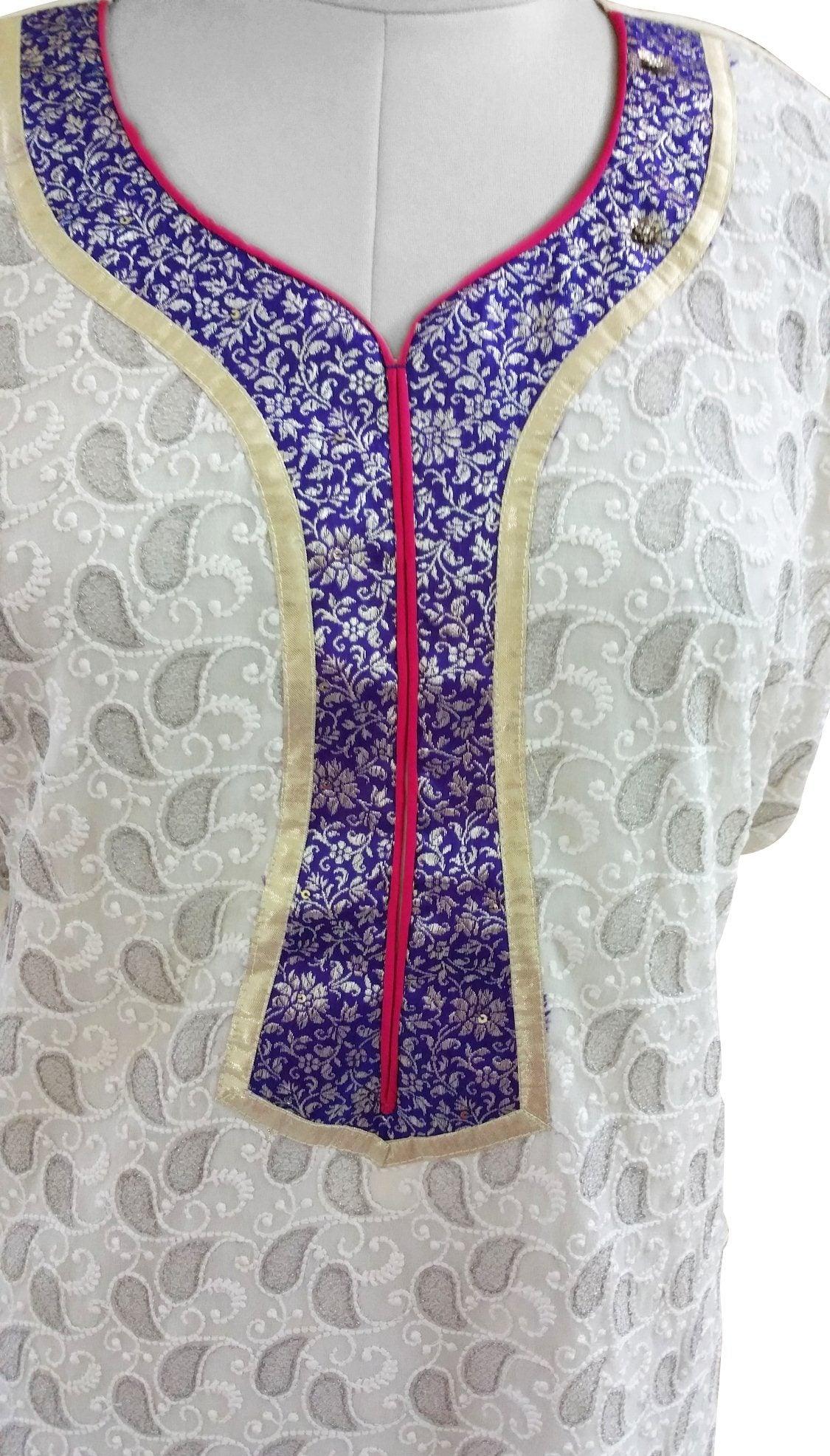 Off White Chiffon with Embroidery lining Semi-Stitched Kurta SC604-Anvi Creations-Kurta,Kurti,Top,Tunic