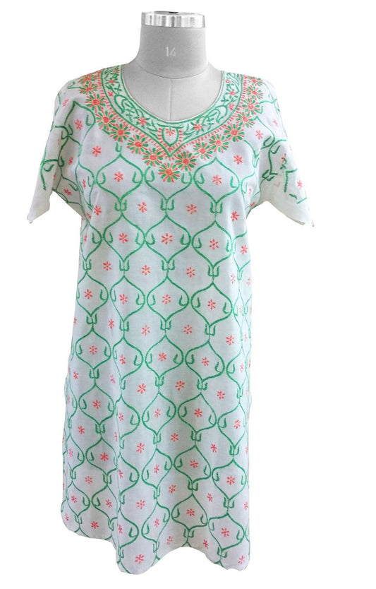 Green Cotton Jaal Embroidery Chikankari Semi-Stitched Kurta SC607-Anvi Creations-Kurta,Kurti,Top,Tunic