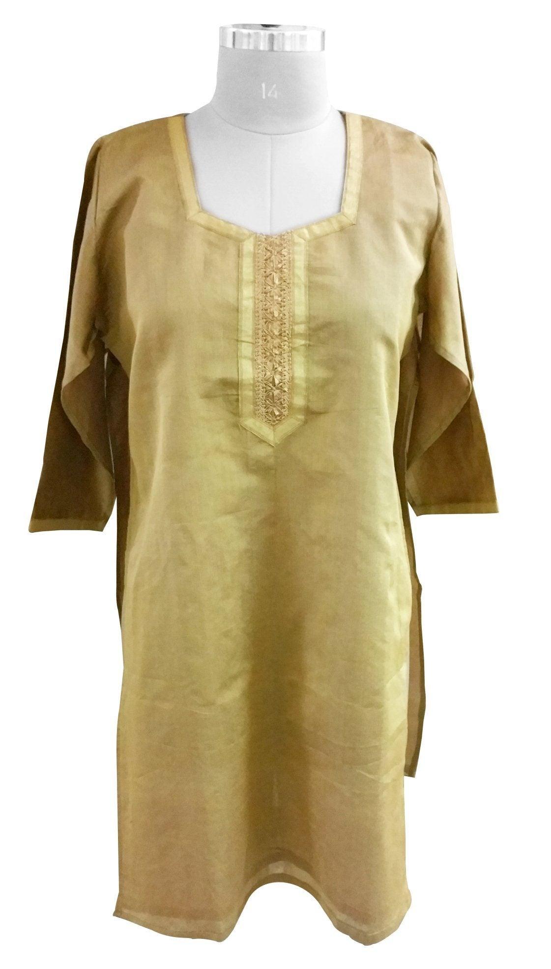Golden Beige Chanderi Cotton Semi-Stitched Kurta SC608-Anvi Creations-Kurta,Kurti,Top,Tunic