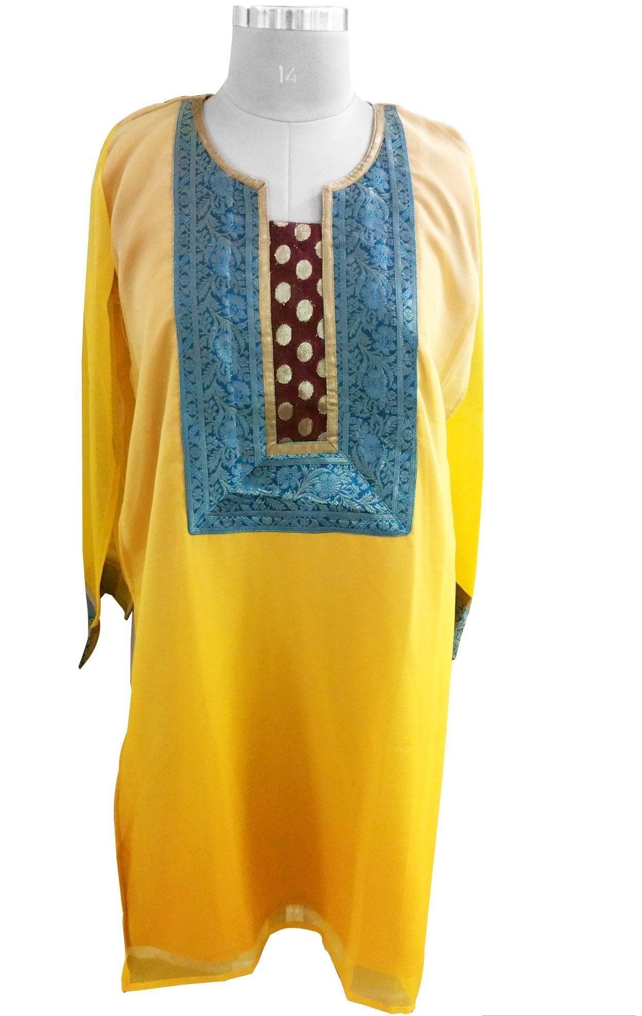 Yellow shaded Chiffon shaded with Semi-Stitched Kurta SC609-Anvi Creations-Kurta,Kurti,Top,Tunic