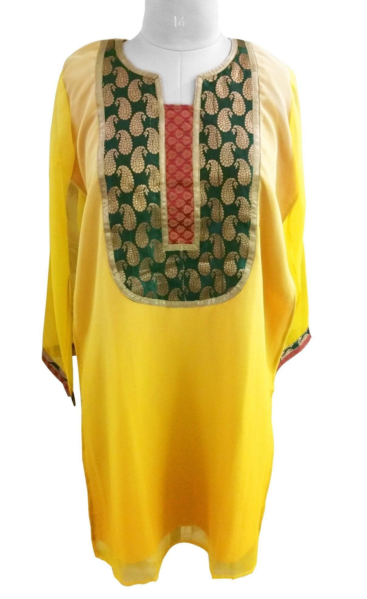 Yellow Shaded Cotton Silk With lining Stitched Kurta Dress Sioze 42 SC610-Anvi Creations-Kurta,Kurti,Top,Tunic