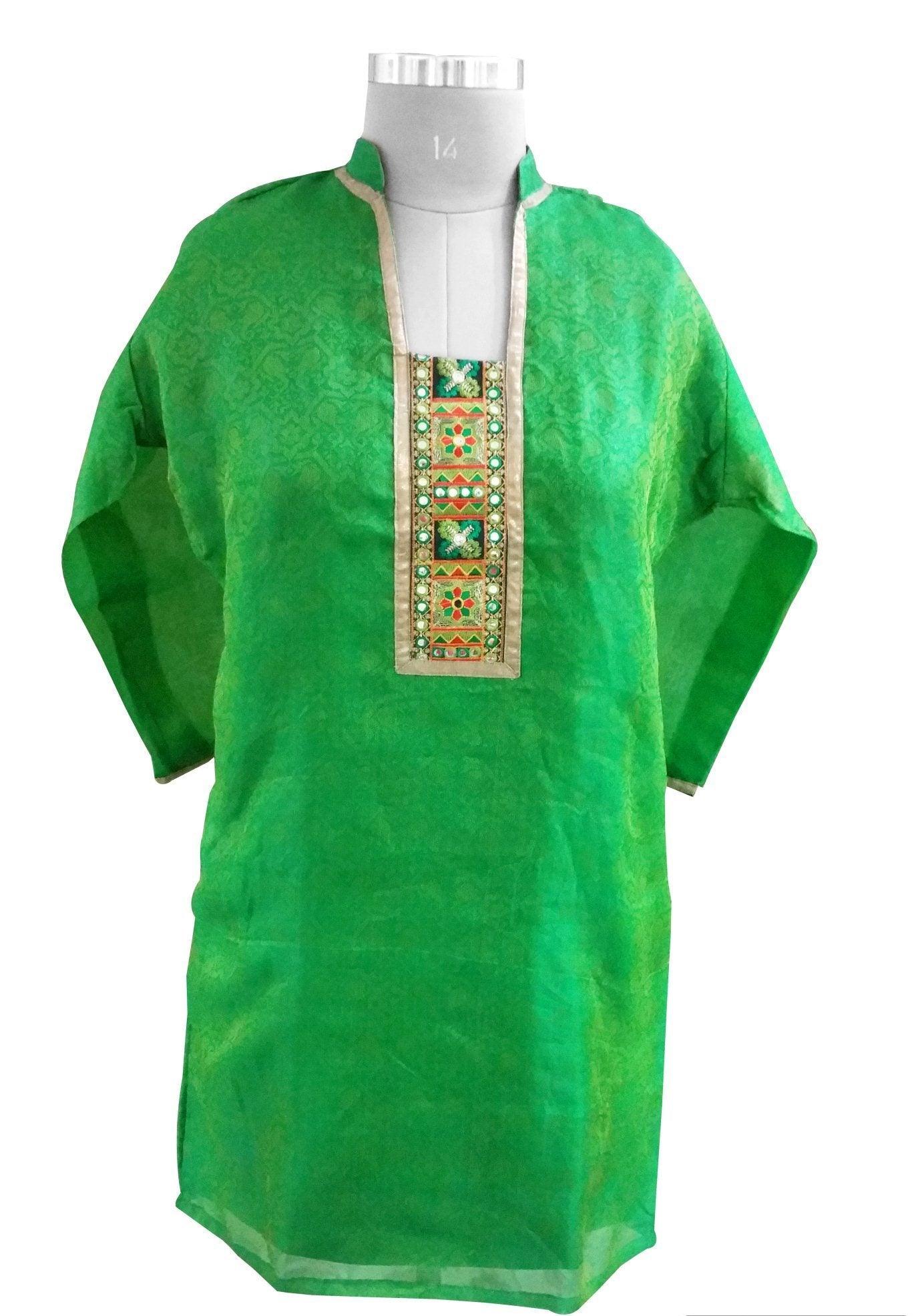 Green Chanderi with lining Stitched Kurta Dress Size 46 SC612-Anvi Creations-Kurta,Kurti,Top,Tunic