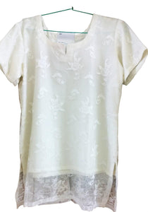 Off White Net with crepe lining Stitched top Dress size 36 SC703-Anvi Creations-Kurta,Kurti,Top,Tunic