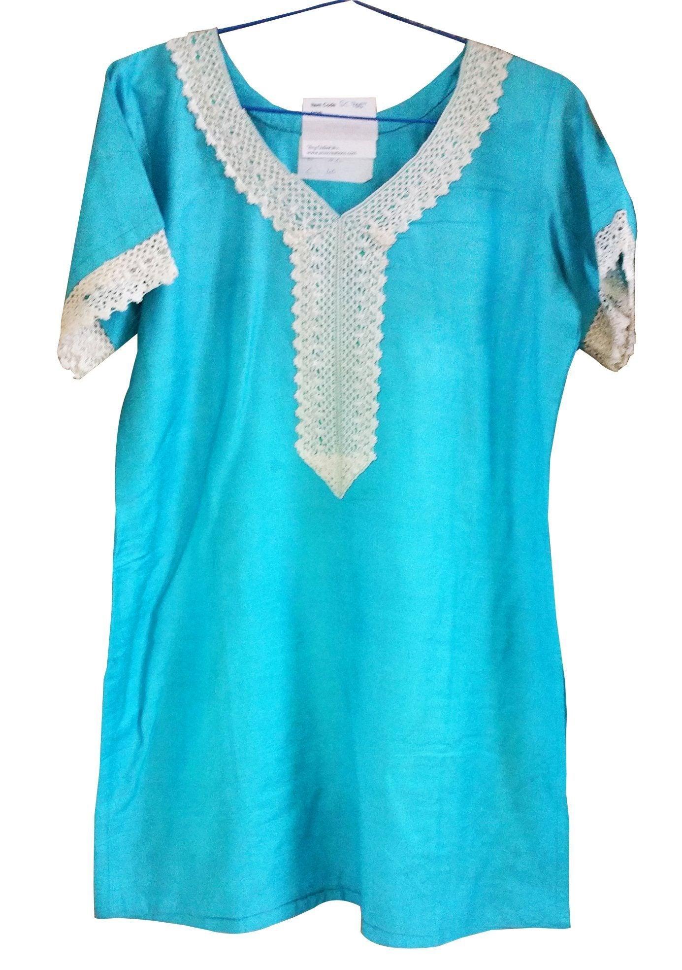 Blue Cotton Silk  Stitched Kurta Dress Size 38 SC705-Anvi Creations-Kurta,Kurti,Top,Tunic