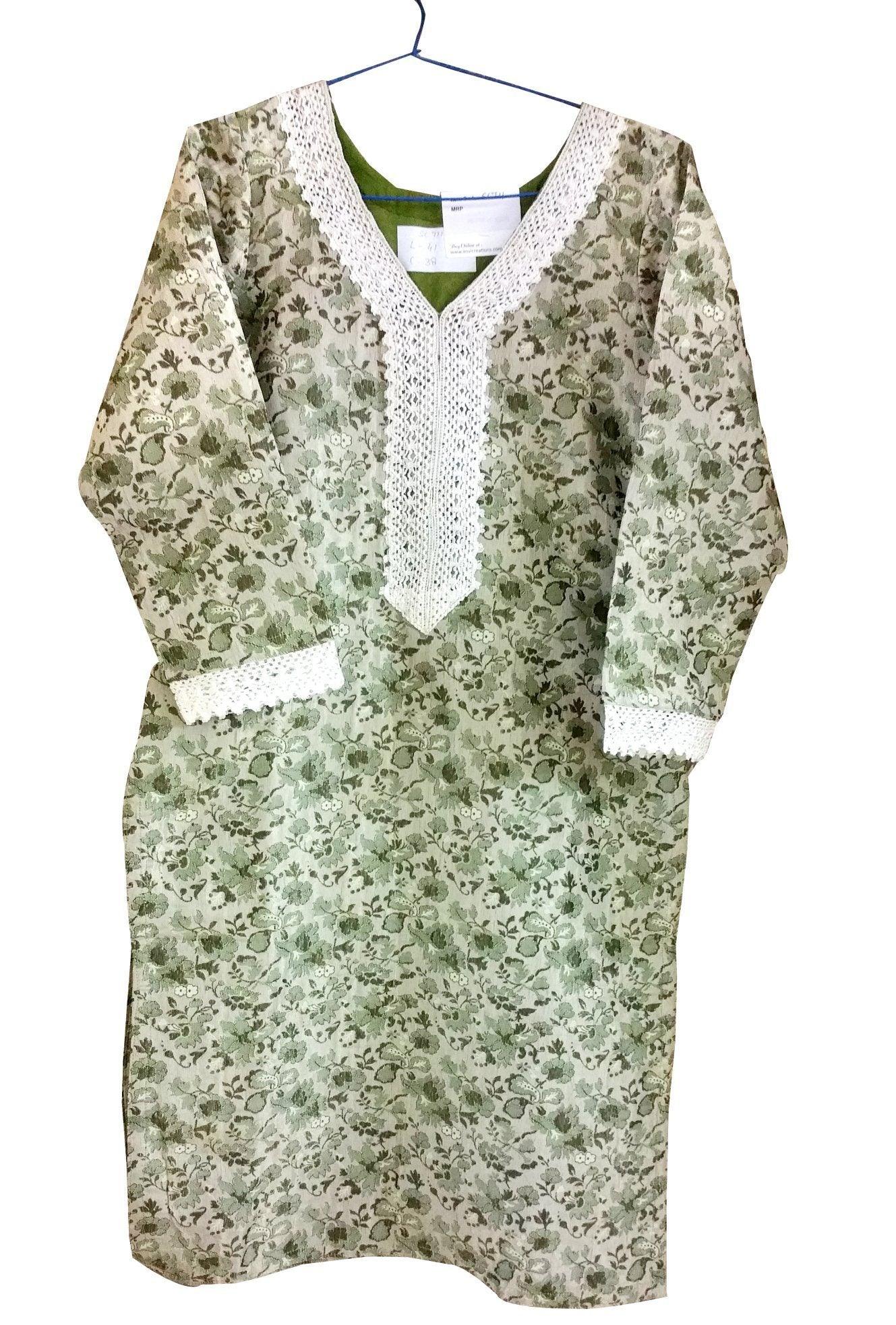 Light Green cotton Banarsi jequard Stitched Kurta Dress Size 38 SC711-Anvi Creations-Kurta,Kurti,Top,Tunic