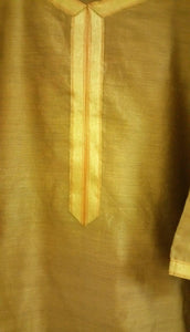 Gold Beige Chanderi cotton Stitched Kurta Dress Size 40 SC719-Anvi Creations-Kurta,Kurti,Top,Tunic
