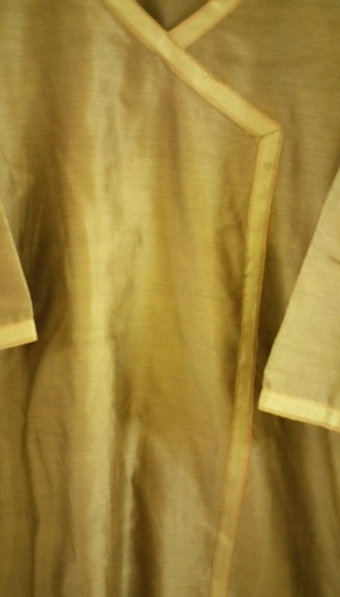 Golden Beige Chanderi Angrakha Neck Cotton Kurta Size 38 SC720-Anvi Creations-Kurta,Kurti,Top,Tunic