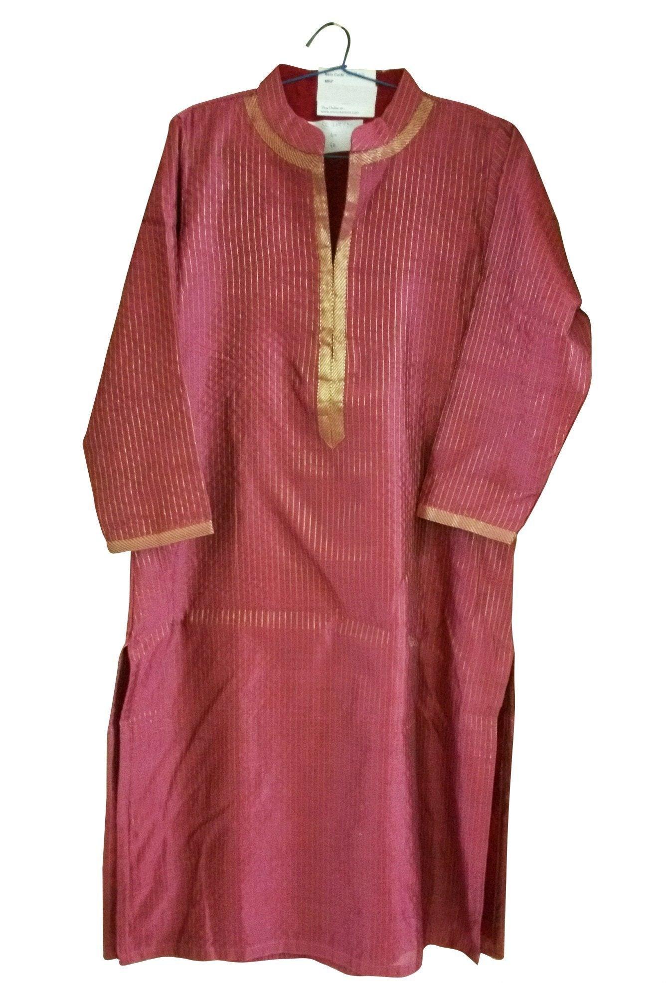 Onion Pink Lurex Cotton Silk Stitched Kurta Size 38 SC730-Anvi Creations-Kurta,Kurti,Top,Tunic