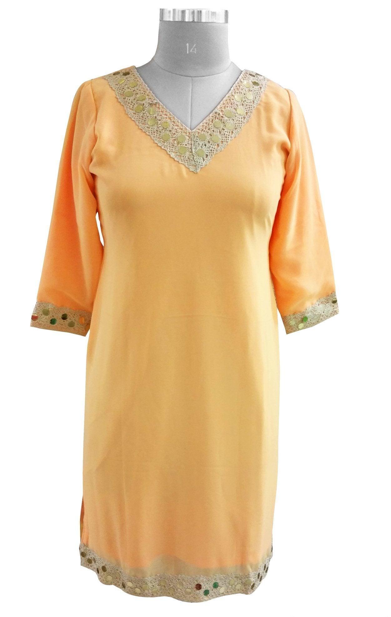 Peach Chiffon with lining Stitched Kurta Dress Size 42 SC812-Anvi Creations-Kurta,Kurti,Top,Tunic