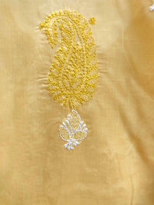 Designer Cotton Yellow Chikan Long Kurti Kurta SC911 Size 36-Anvi Creations-Kurta,Kurti,Top,Tunic