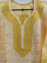 Charger l&#39;image dans la galerie, Designer Cotton Yellow Chikan Long Kurti Kurta SC911 Size 36-Anvi Creations-Kurta,Kurti,Top,Tunic