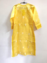 Load image into Gallery viewer, Designer Cotton Yellow Chikan Long Kurti Kurta SC911 Size 36-Anvi Creations-Kurta,Kurti,Top,Tunic