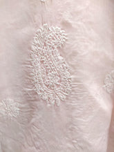 Load image into Gallery viewer, Designer Cotton Baby Pink Chikan Long Kurti Kurta SC912 Size 44-Anvi Creations-Kurta,Kurti,Top,Tunic
