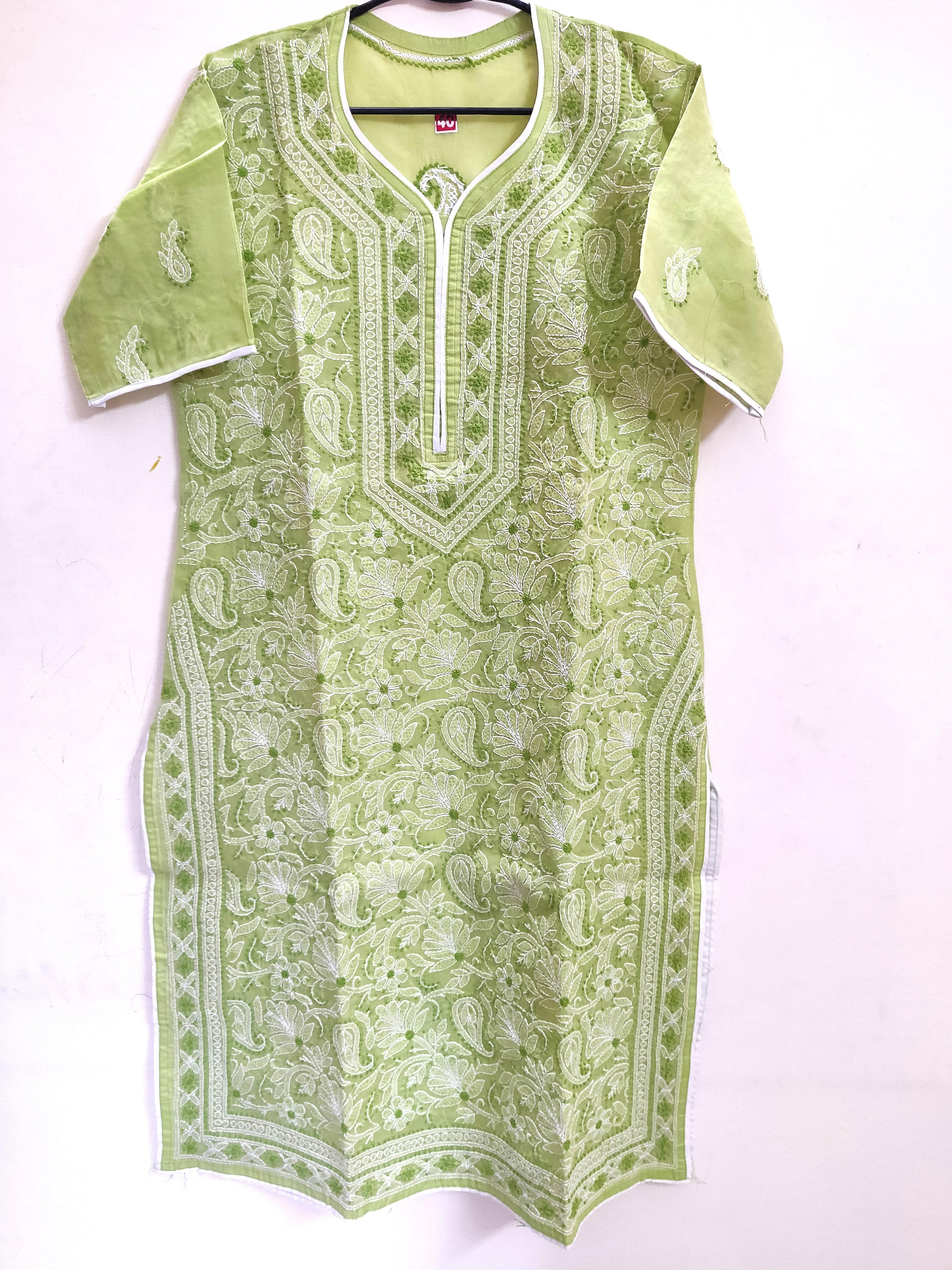 Women Handmade Cotton Chikankari Kurta Ethnic Wear Chikan Kurti | eBay