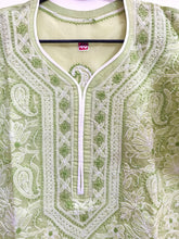 Charger l&#39;image dans la galerie, Designer Cotton Olive Green Chikan Long Kurti Kurta SC917 Size 38-Anvi Creations-Kurta,Kurti,Top,Tunic
