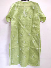 Charger l&#39;image dans la galerie, Designer Cotton Olive Green Chikan Long Kurti Kurta SC917 Size 38-Anvi Creations-Kurta,Kurti,Top,Tunic