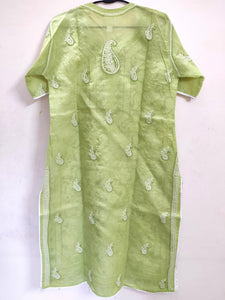 Designer Cotton Olive Green Chikan Long Kurti Kurta SC917 Size 38-Anvi Creations-Kurta,Kurti,Top,Tunic