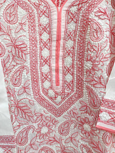 Designer Cotton White Chikan Long Kurti Kurta SC919 Size 40-Anvi Creations-Kurta,Kurti,Top,Tunic