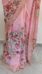 Rose Pink Floral Printed Georgette Saree with Blouse SF02 - Ethnic's By Anvi Creations