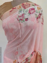 Load image into Gallery viewer, Rose Pink Floral Printed Georgette Saree with Blouse SF02 - Ethnic&#39;s By Anvi Creations