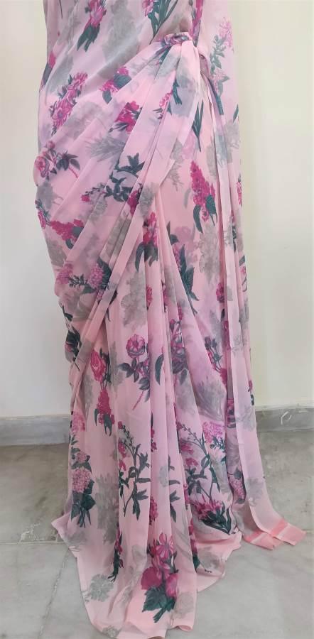 Pink Color Woven Georgette Saree