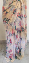 Charger l&#39;image dans la galerie, Light Yellow Floral Printed Georgette Saree with Blouse SF07 - Ethnic&#39;s By Anvi Creations