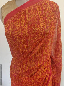 Rust Red Floral Printed Georgette Saree with Blouse SF08 - Ethnic's By Anvi Creations