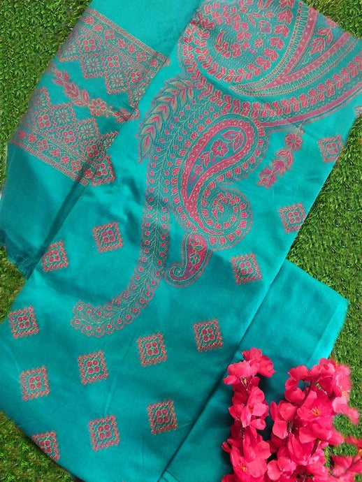 Turquoise Green Fine Pashmina Kani Zari Weave Salwar Kameez Dress Material SH09 - Ethnic's By Anvi Creations