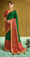 Load image into Gallery viewer, Green Brasso Silk Printed Border work Saree SL1009 - Ethnic&#39;s By Anvi Creations