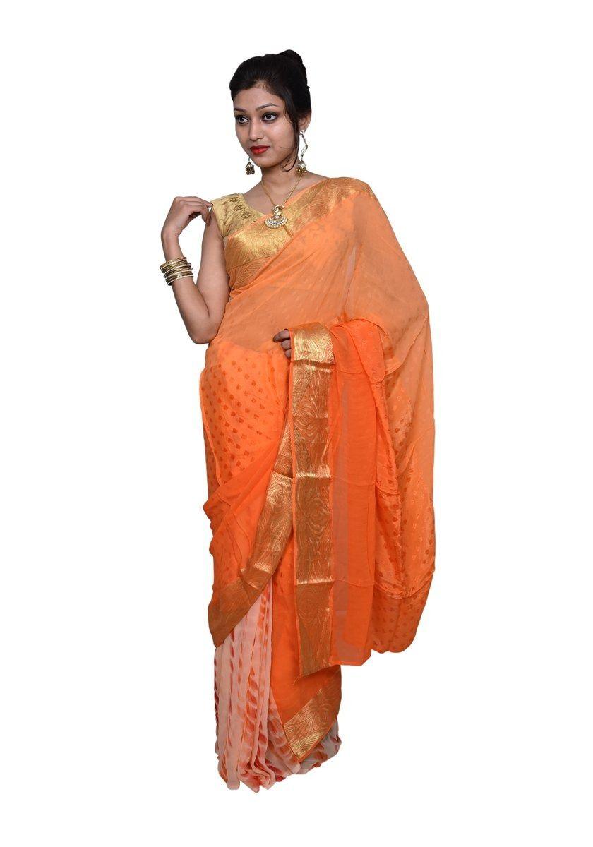Designer Orange Silk Chiffon Zari Border Saree SP08-Anvi Creations-Boutique Saree