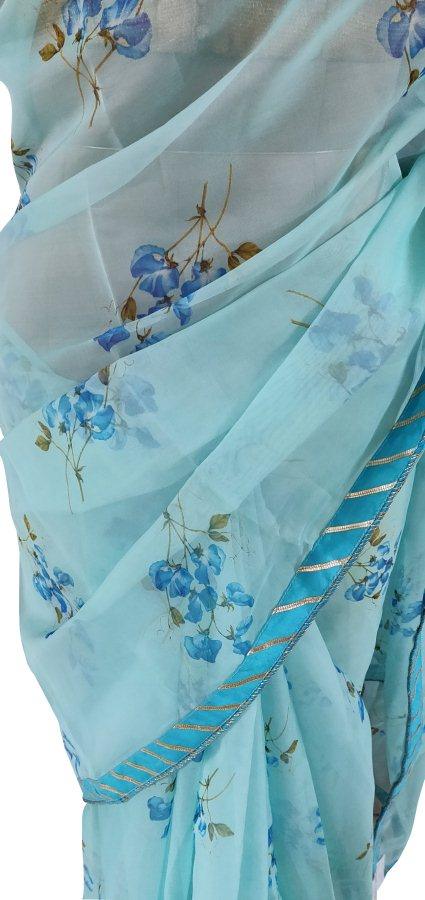 Organza Blue Floral Border Work Saree SP20-Anvi Creations-Boutique Saree