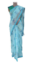 Load image into Gallery viewer, Organza Blue Floral Border Work Saree SP20-Anvi Creations-Boutique Saree