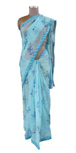 Load image into Gallery viewer, Organza Blue Floral Border Work Saree SP20-Anvi Creations-Boutique Saree