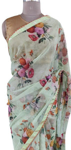 Organza Green Floral Embellished Saree SP21-Anvi Creations-Boutique Saree