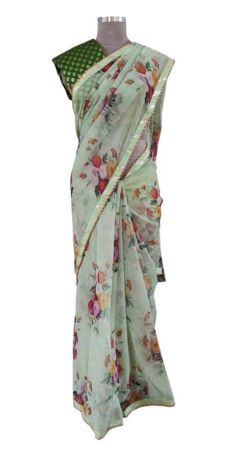 Organza Green Floral Embellished Saree SP21-Anvi Creations-Boutique Saree