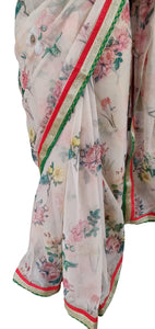 Organza Peach Floral Printed Embellished Saree SP22-Anvi Creations-Boutique Saree