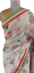 Organza Peach Floral Printed Embellished Saree SP22-Anvi Creations-Boutique Saree
