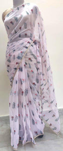 Designer Peachy Pink Organza Printed Pearl Lacer Saree SP26 - Ethnic's By Anvi Creations