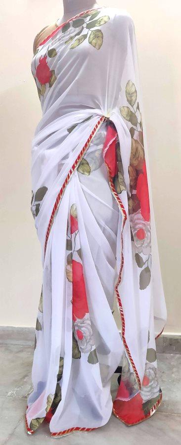 Buy Mesmerizing White Printed Georgette Events Wear Saree With Blouse  Online At Zeel Clothing
