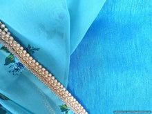 Load image into Gallery viewer, Designer Georgette Blue Floral Printed Pearl Lacer Saree SP29 - Ethnic&#39;s By Anvi Creations