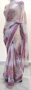 Designer Organza Onion Pink Printed Pearl Lacer Saree SP30 - Ethnic's By Anvi Creations