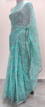 Load image into Gallery viewer, Designer Organza Turquoise Green Printed Pearl Lacer Saree SP31 - Ethnic&#39;s By Anvi Creations