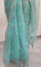 Charger l&#39;image dans la galerie, Designer Organza Turquoise Green Printed Pearl Lacer Saree SP31 - Ethnic&#39;s By Anvi Creations