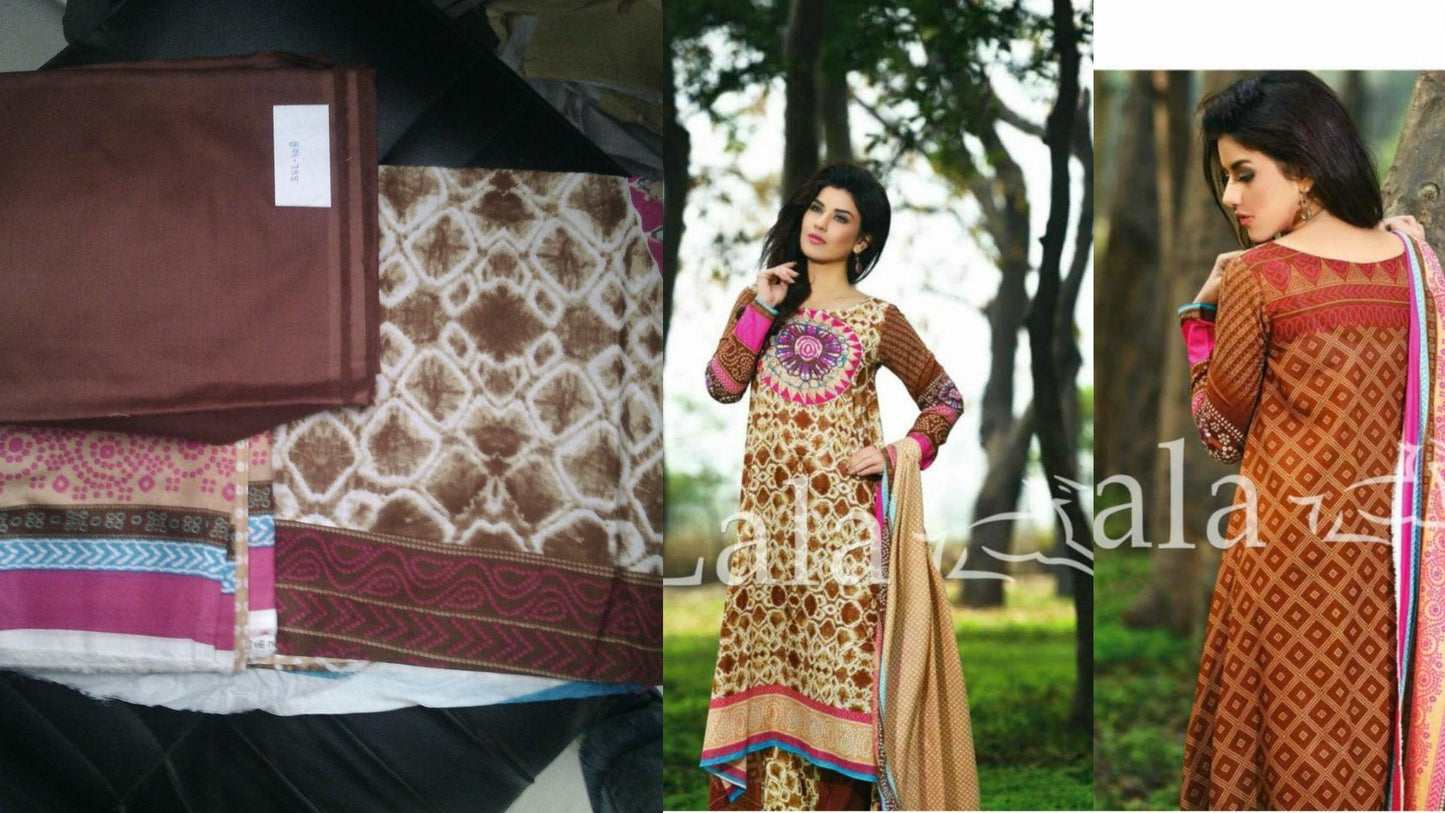 Designer Original Pakistani Sana Samia Brown Lawn Cotton Dress material SSL10A-Anvi Creations-Lawn Cotton Suit,Pakistani Suits