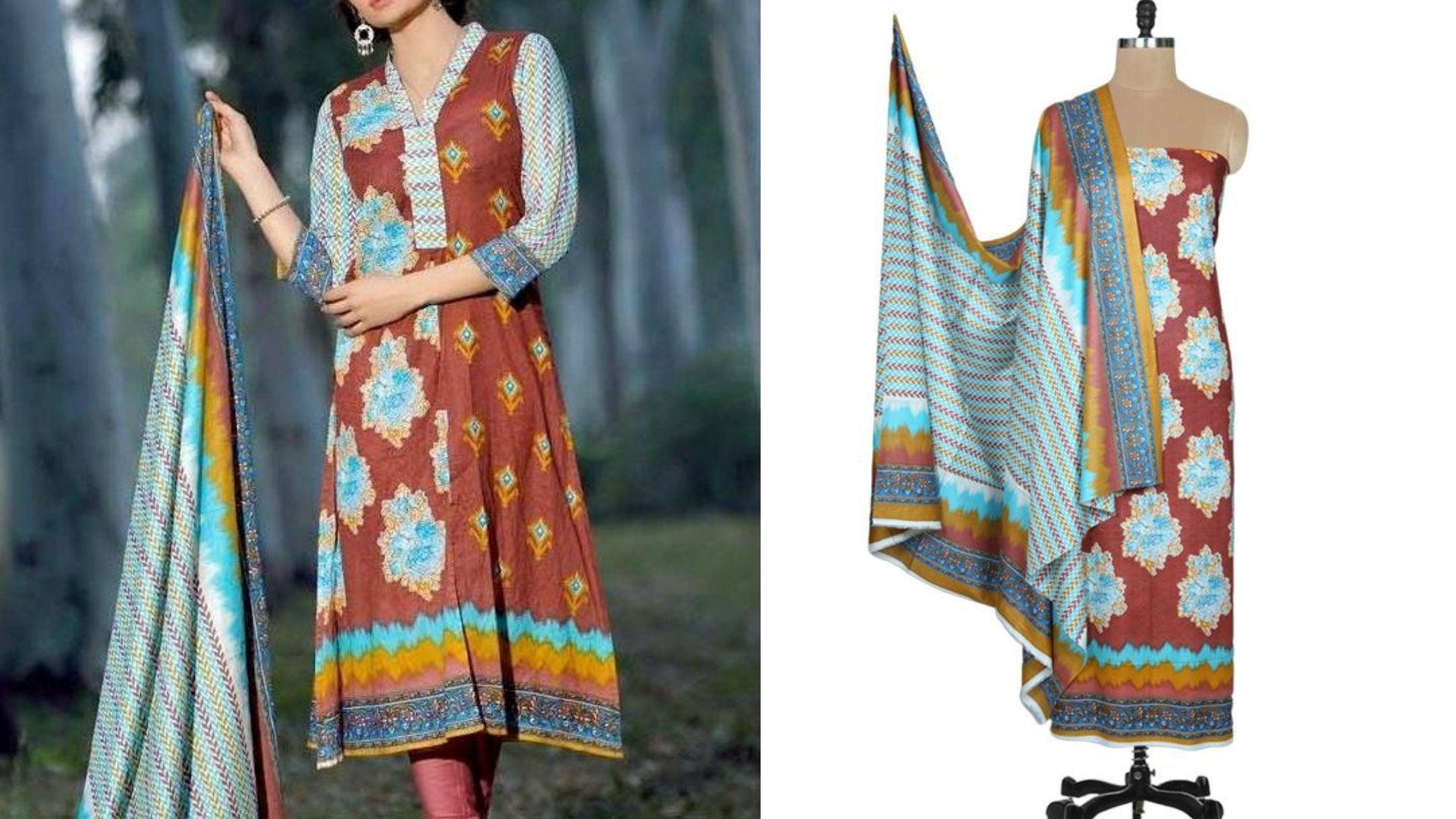 Designer Original Pakistani Sana Samia Brown Lawn Cotton Dress material SSL8B-Anvi Creations-Lawn Cotton Suit,Pakistani Suits