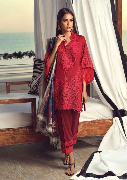 Designer Pakistani Replica Sana Safina Red Cotton Embroidered Dress Material SSS9001-Anvi Creations-Dress Material