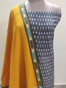Pochampally Single Ikkat Grey Cotton Dress Material SVIK05 - Ethnic's By Anvi Creations