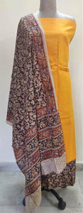 Exclusive Yellow Cotton Kalamkari Suit with Dupatta SVKK03 - Ethnic's By Anvi Creations