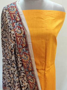 Exclusive Yellow Cotton Kalamkari Suit with Dupatta SVKK03 - Ethnic's By Anvi Creations